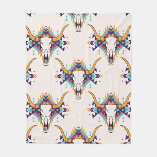 vintage tribal seamless pattern with bull skull an fleece blanket