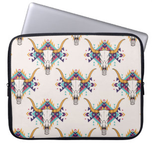 vintage tribal seamless pattern with bull skull an laptop sleeve