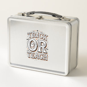 Vintage Trick Or Teach Halloween Teacher Shirt Des Metal Lunch Box