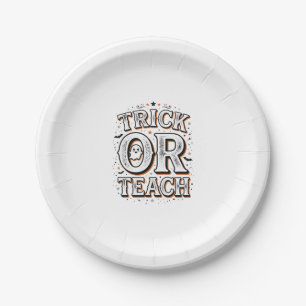 Vintage Trick Or Teach Halloween Teacher Shirt Des Paper Plate