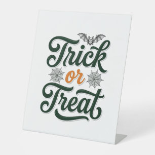 Vintage Trick Or Treat Halloween Typography Design Pedestal Sign