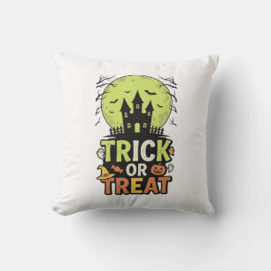 Vintage Trick or Treat Haunted House Halloween Des Cushion