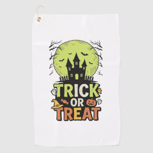 Vintage Trick or Treat Haunted House Halloween Des Golf Towel