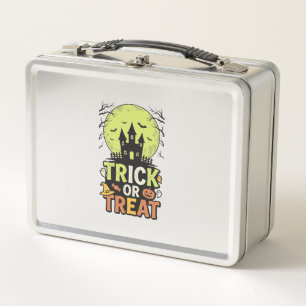 Vintage Trick or Treat Haunted House Halloween Des Metal Lunch Box