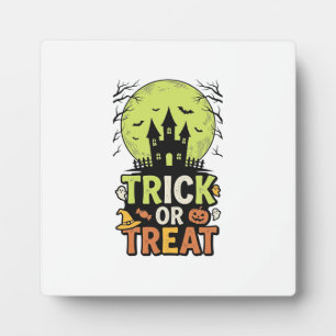 Vintage Trick or Treat Haunted House Halloween Des Plaque