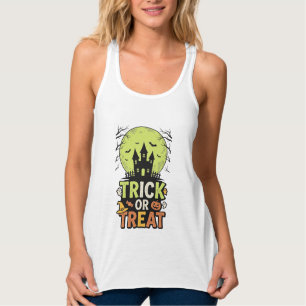Vintage Trick or Treat Haunted House Halloween Des Singlet