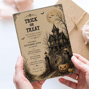 Vintage Trick or Treat Haunted House Halloween Invitation