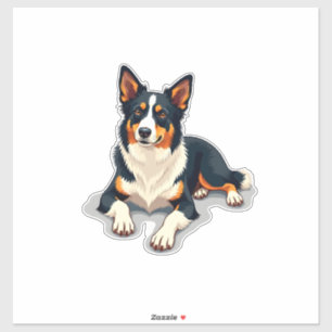 Vintage Tricolor Border Collie Portrait Dog Illust