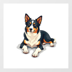 Vintage Tricolor Border Collie Portrait Dog Illust