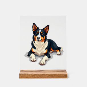 Vintage Tricolor Border Collie Portrait Dog Illust Acrylic Sign