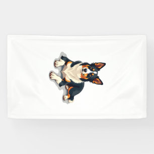 Vintage Tricolor Border Collie Portrait Dog Illust Banner