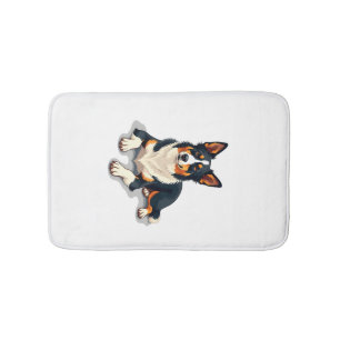 Vintage Tricolor Border Collie Portrait Dog Illust Bath Mat
