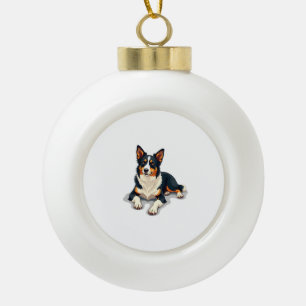 Vintage Tricolor Border Collie Portrait Dog Illust Ceramic Ball Christmas Ornament