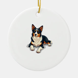 Vintage Tricolor Border Collie Portrait Dog Illust Ceramic Tree Decoration