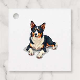 Vintage Tricolor Border Collie Portrait Dog Illust Favour Tags