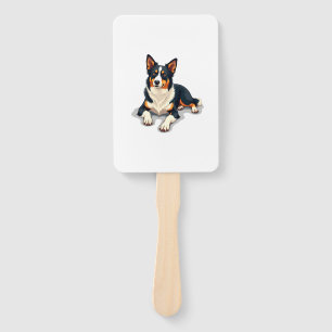 Vintage Tricolor Border Collie Portrait Dog Illust Hand Fan