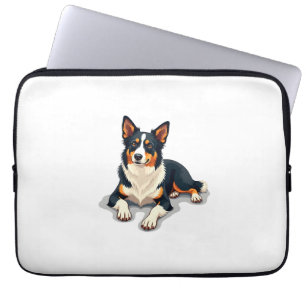Vintage Tricolor Border Collie Portrait Dog Illust Laptop Sleeve