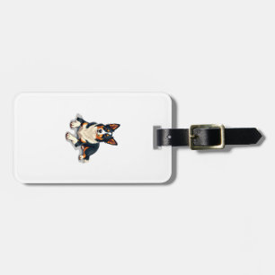 Vintage Tricolor Border Collie Portrait Dog Illust Luggage Tag