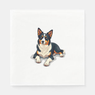 Vintage Tricolor Border Collie Portrait Dog Illust Napkin