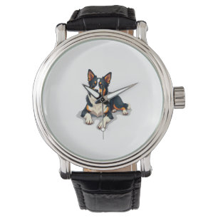 Vintage Tricolor Border Collie Portrait Dog Illust Watch