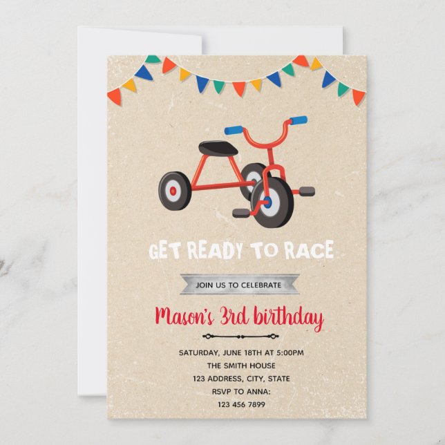 Vintage tricycle bicycle invitation (Front)