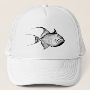 Vintage Trigger Fish Antique Hawaiian Print Blank Trucker Hat