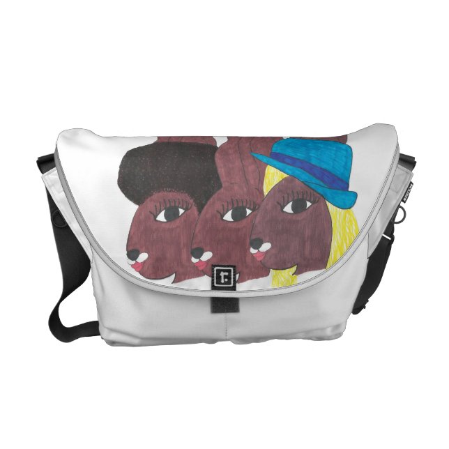 Vintage Trio Chocolate Bunnies Messenger Bag (Front)