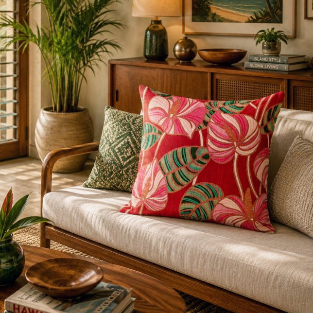 Vintage Tropical Anthurium Botanical Pattern Cushion (Creator Uploaded)