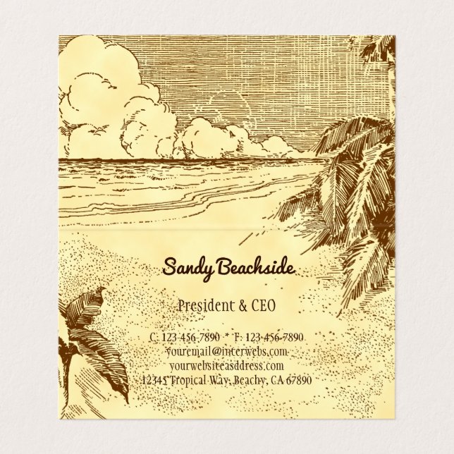 Vintage Tropical Beach Custom Folded Business Card (Inside Unfolded)