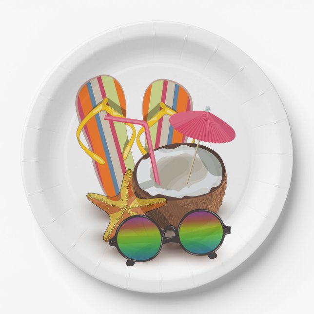Vintage Tropical Beach Party Baby Shower Paper Plate (Front)