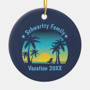 Vintage Tropical Beach Summer Sunset Palm Tree Ceramic Tree Decoration