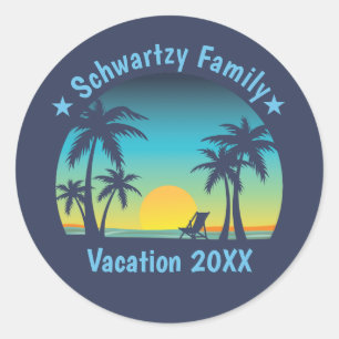 Vintage Tropical Beach Summer Sunset Palm Tree Classic Round Sticker