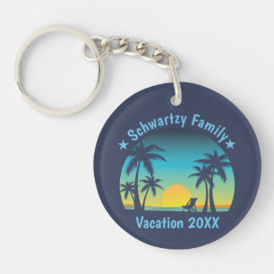 Vintage Tropical Beach Summer Sunset Palm Tree Key Ring