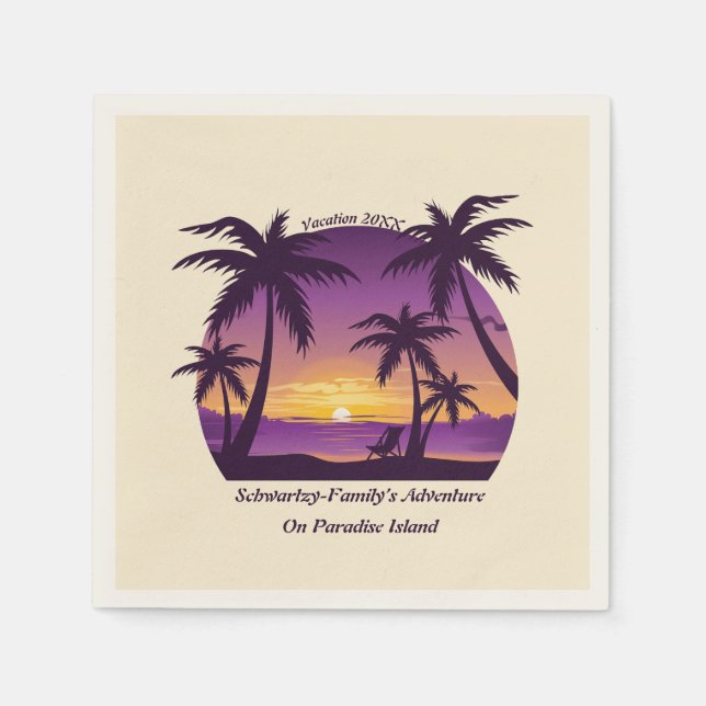 Vintage Tropical Beach Summer Sunset Palm Tree Napkin (Front)