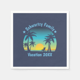 Vintage Tropical Beach Summer Sunset Palm Tree Napkin