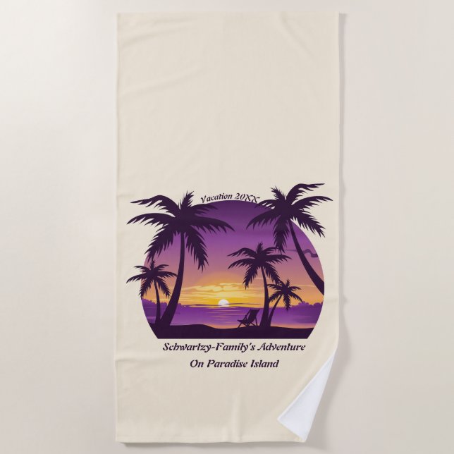 Vintage Tropical Beach Summer Sunset Palm Tree Towel (Front)
