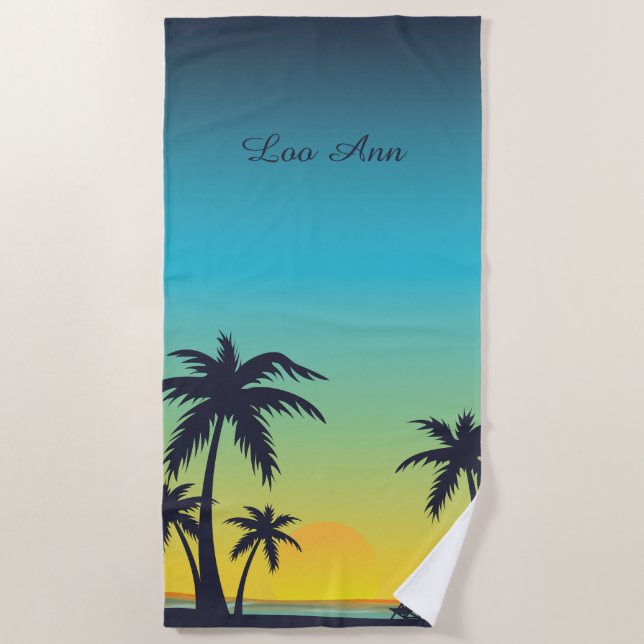 Vintage Tropical Beach Summer Sunset Palm Tree  Towel (Front)