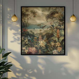 Vintage Tropical Bird Botanical Art Luxury Canvas Print
