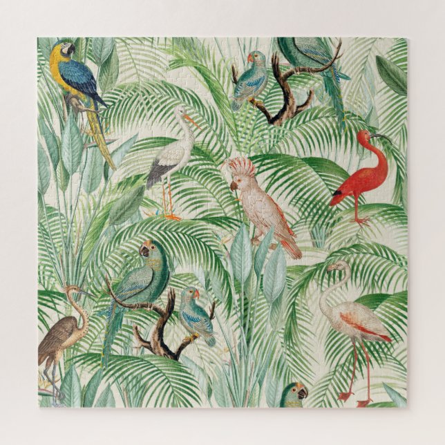 Vintage Tropical Birds and Palm leaves Jigsaw Puzzle (Vertical)