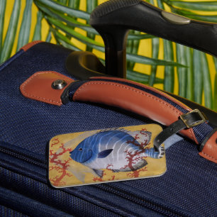 Vintage Tropical Blue Fish Coral Marine Ocean Life Luggage Tag