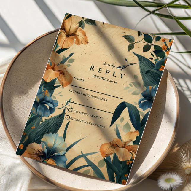 Vintage Tropical Botanical Wedding RSVP Card (Creator Uploaded)