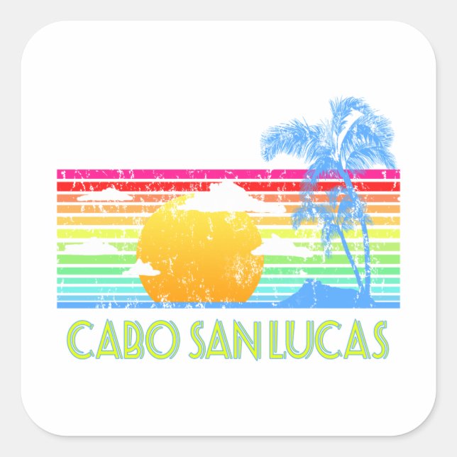 Vintage Tropical Cabo San Lucas Square Sticker (Front)
