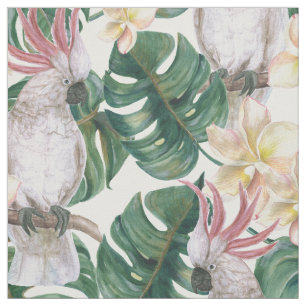 Vintage tropical cockatoo flower fabric