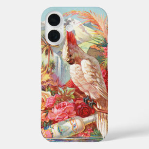 Vintage Tropical Cockatoo & Rose Botanical Art iPhone 16 Case