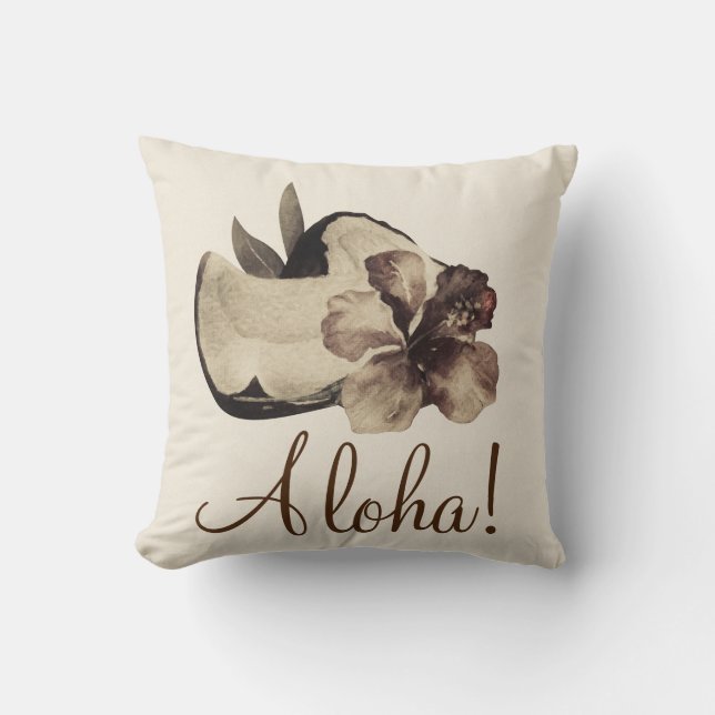 Vintage Tropical Coconut & Hibiscus Elegant Chic Cushion (Front)