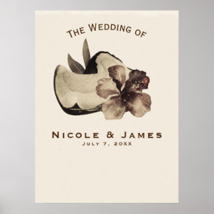 Vintage Tropical Coconut & Hibiscus Wedding Banner Poster