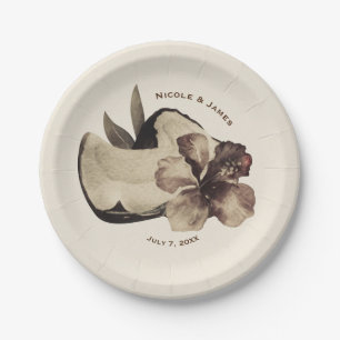 Vintage Tropical Coconut & Hibiscus Wedding Party Paper Plate
