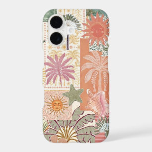 Vintage Tropical Collage Pattern Retro Palm Sun