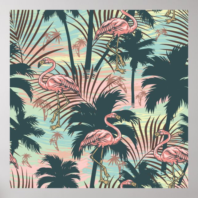Vintage tropical colourful seamless pattern with p poster (Front)