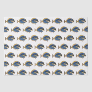 Vintage Tropical Fish Drawing Blue Gold Tissue Paper